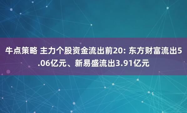 牛点策略 主力个股资金流出前20: 东方财富流出5.06亿元、新易盛流出3.91亿元